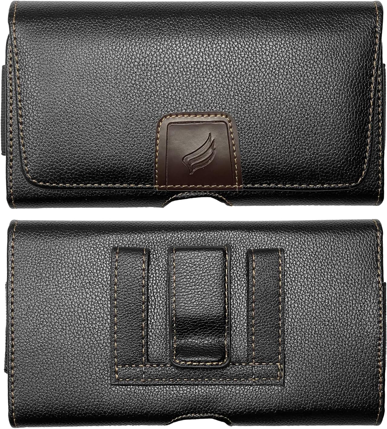 Universal Leather Phone Holster with Belt Clip - Black