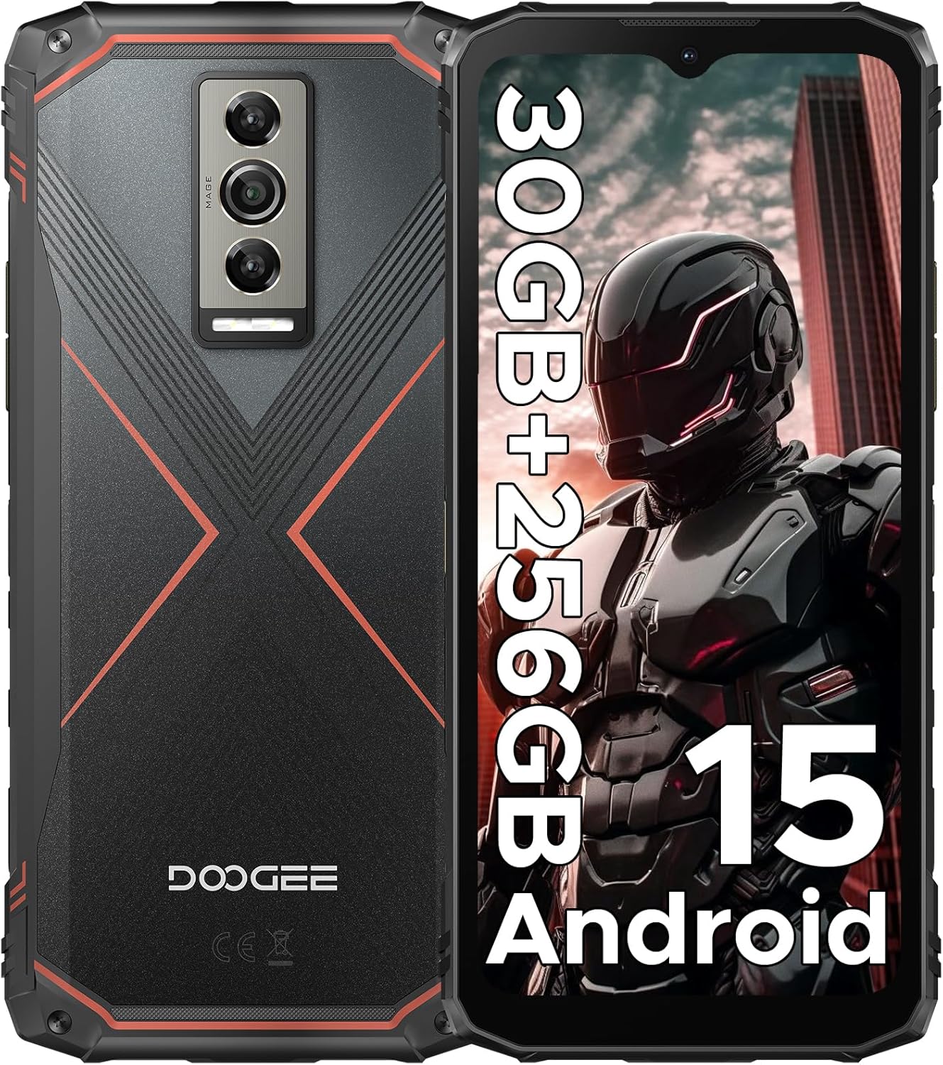 DOOGEE Blade10 Pro(2025) Android 15 Rugged Phone,10.7mm Ultra-Thin,30GB+256GB/TF 2TB,6.56HD+90Hz Rugged Smartphone,5150mAh,50MP+8MP Camera,NFC/Widevine L1/Face ID/IP68/IP69K/3 Card Slot(Red)