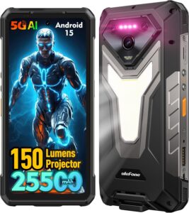 Ulefone Armor 34 Pro 5G Rugged Smartphone with 150 Lumens Projector, 25500mAh Battery, 512GB ROM, 64MP Camera, Android 15