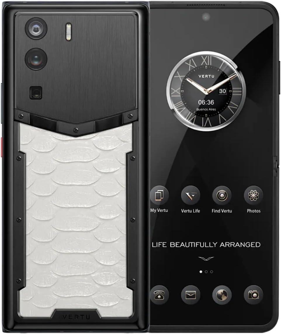 VERTU METAVERTU Python Skin Web3 5G Phone, Unlocked Android Smartphone, Secure Encrypted, Double Systems, 144Hz AMOLED Curved Display, Dual Sim, Fortune Serpent Edition, 1TB (White)