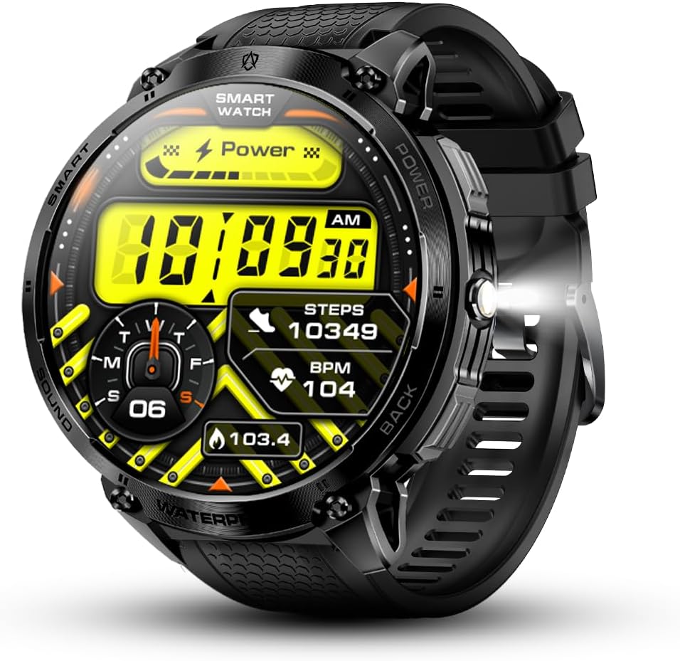 ALPHAGEAR Bravo XL 2 Smartwatch for iPhone & Android, Answer/Make Call, 24/7 Wellness Tracker, 1.75" AMOLED Screen, 10-12 Days Battery, with LED Flashlight (2X Screen Protector)