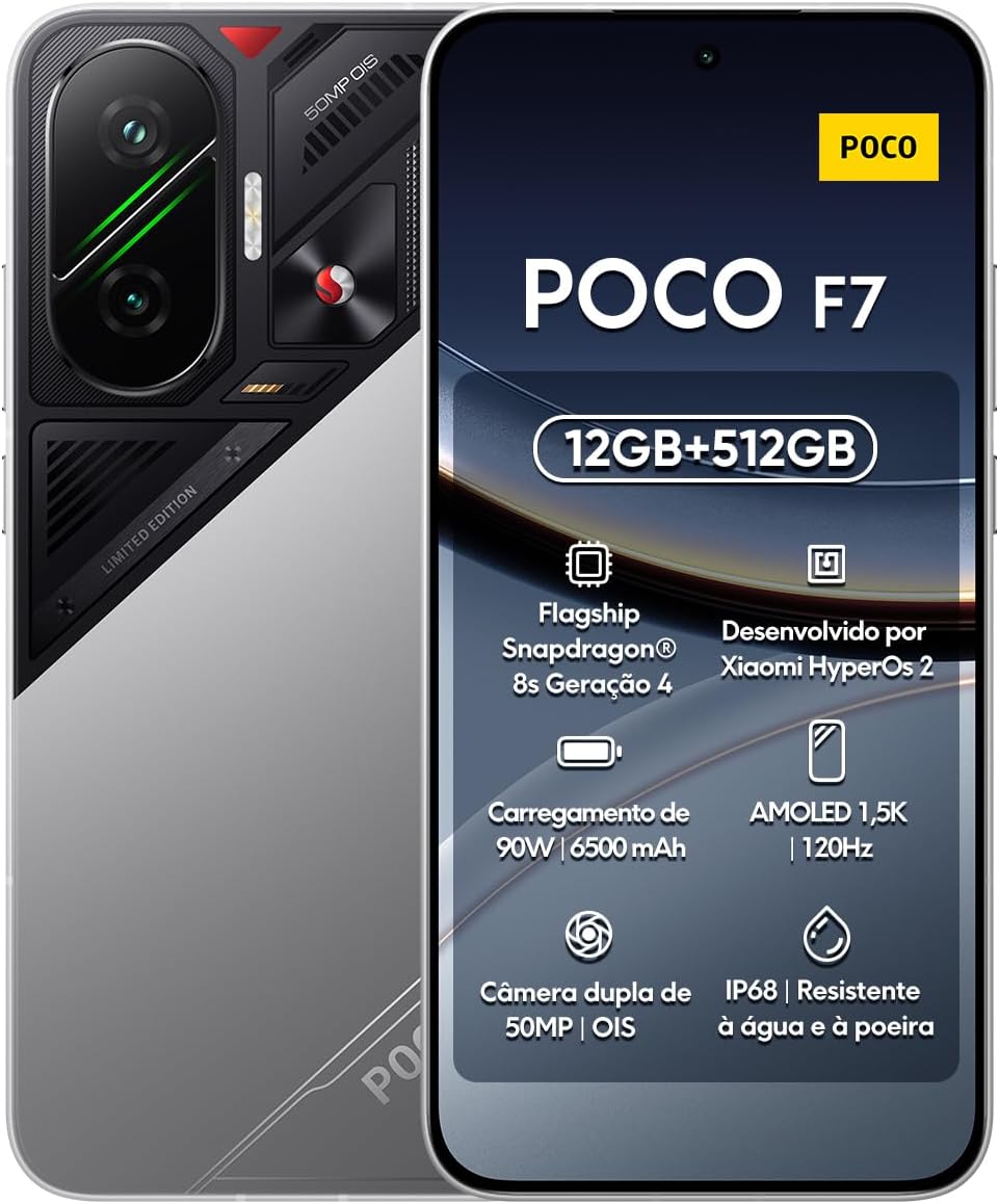 XIAOMI Poco F7 Ai 5G (for Tmobile Mint Tello & Global) (512GB + 12GB) NFC 1.5K 6.83" Amoled 50MP Sony Cam Gamers Phone NFC Dual sim Unlocked Model 25053PC47G (Silver)