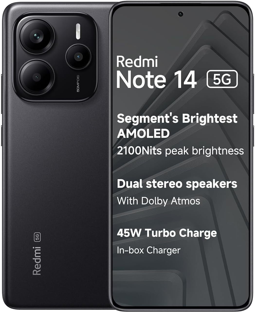 XIAOMI Redmi Note 14 5G + LTE (for Tmobile Mint Tello Global) (256GB + 8GB) 6.67" NFC 120Hz 108MP AI Triple Cam Unlocked Model 24094RAD4G Dual Sim (Midnight Black)