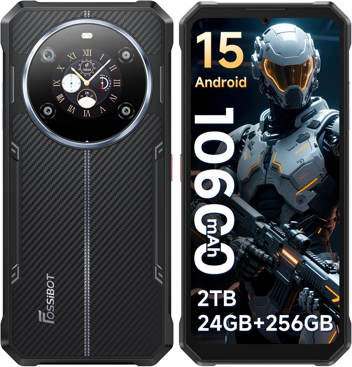 FOSSIBOT F109S Rugged Smartphone Unlocked, 24GB+256GB/2TB Android 15 Rugged Phone, 10600mAh Battery, Dual Display 6.745'' HD+1.32'' Cellphone,50MP+16MP+5MP Camera,Dual SIM 4G Phone,IP68 / IP69K, NFC