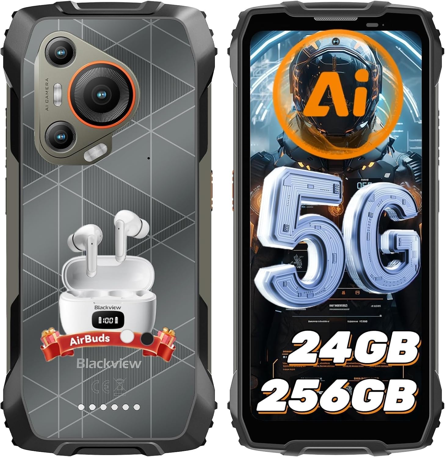 Blackview BL7000 AI 5G Rugged Phone Android 15, 24GB+256GB/2TB MTK Dimensity 6300, 6.78" FHD+ 120Hz, 50MP + Night Vision 20MP, 7500mAh/33W, Rugged Smartphone Dual SIM/T-Mobile/NFC/OTG/IP69K Waterproof