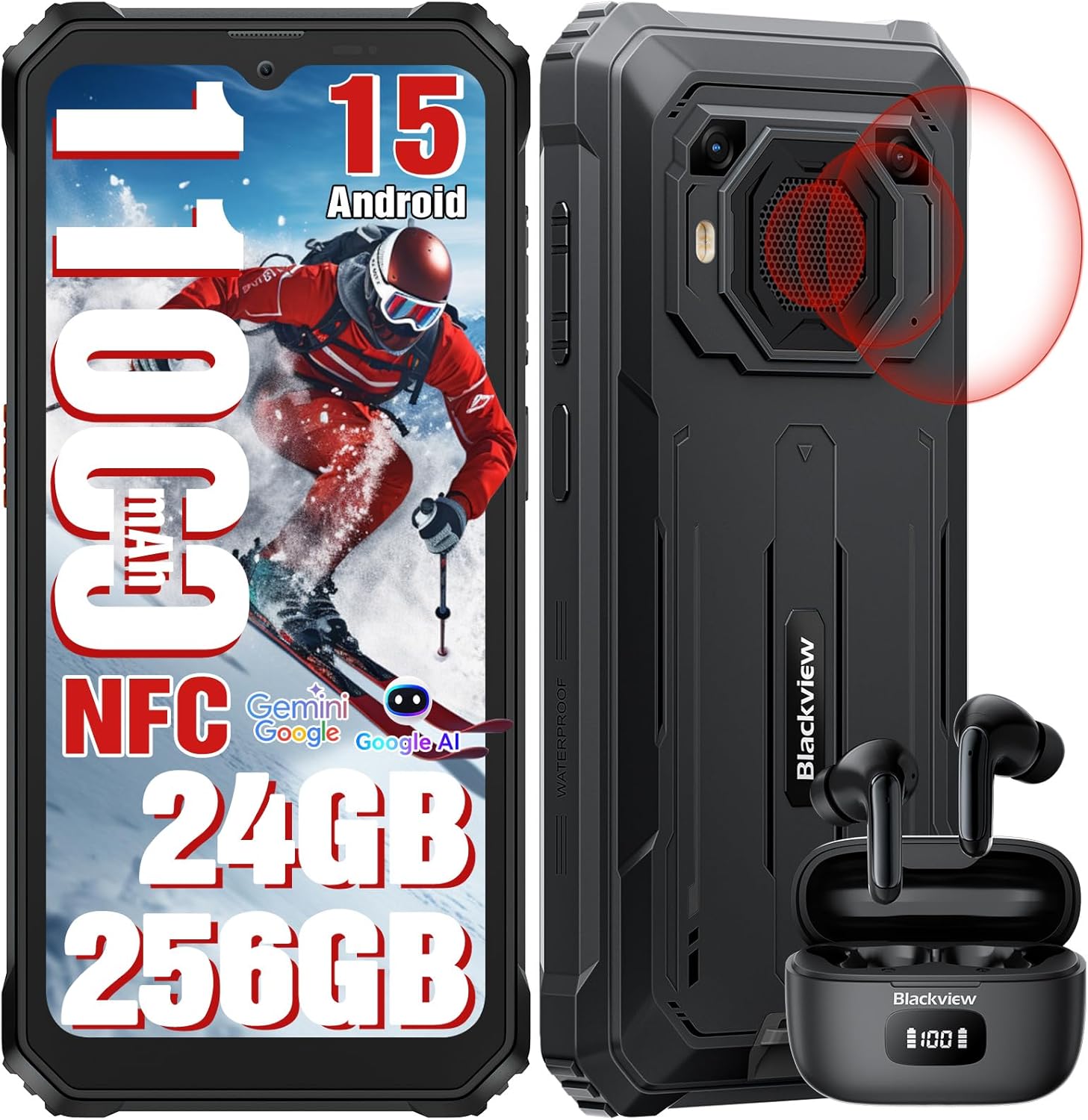 Blackview BV6200Plus Rugged Smartphone Android 15 | 11000mAh Battery | 98dB Speaker | 24GB+256GB/2TB | Unlocked