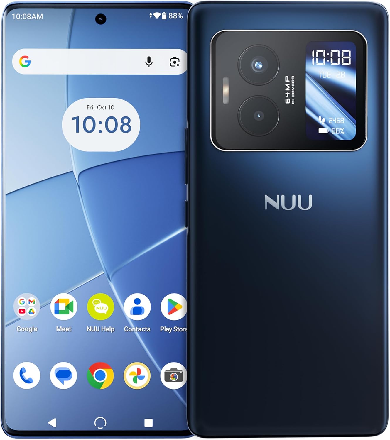 NUU B40 5G, All New Vista Display, Cell Phone, Dual AMOLED Display, 120Hz, 64 MP Camera, 8GB+256GB, Android 15, US Version, US 1 Yr Warranty, Midnight Grey