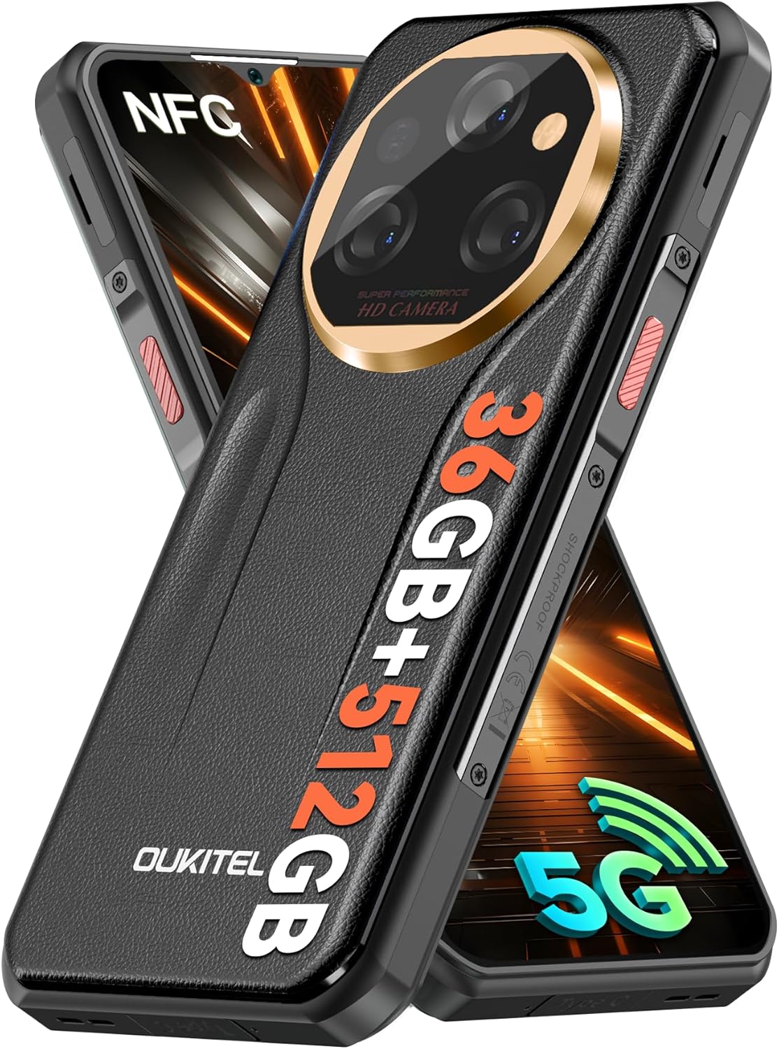 OUKITEL WP39 PRO Rugged Phone 5G Unlocked 2025-36GB+512GB/2TB Cell Phone, 11000mAh(33w) Battery, 6.6''FHD+Display Rugged Smartphone, 64MP Camera, 5G Dual SIM Android 14 Phone, NFC/GPS/IP68/69K, Black