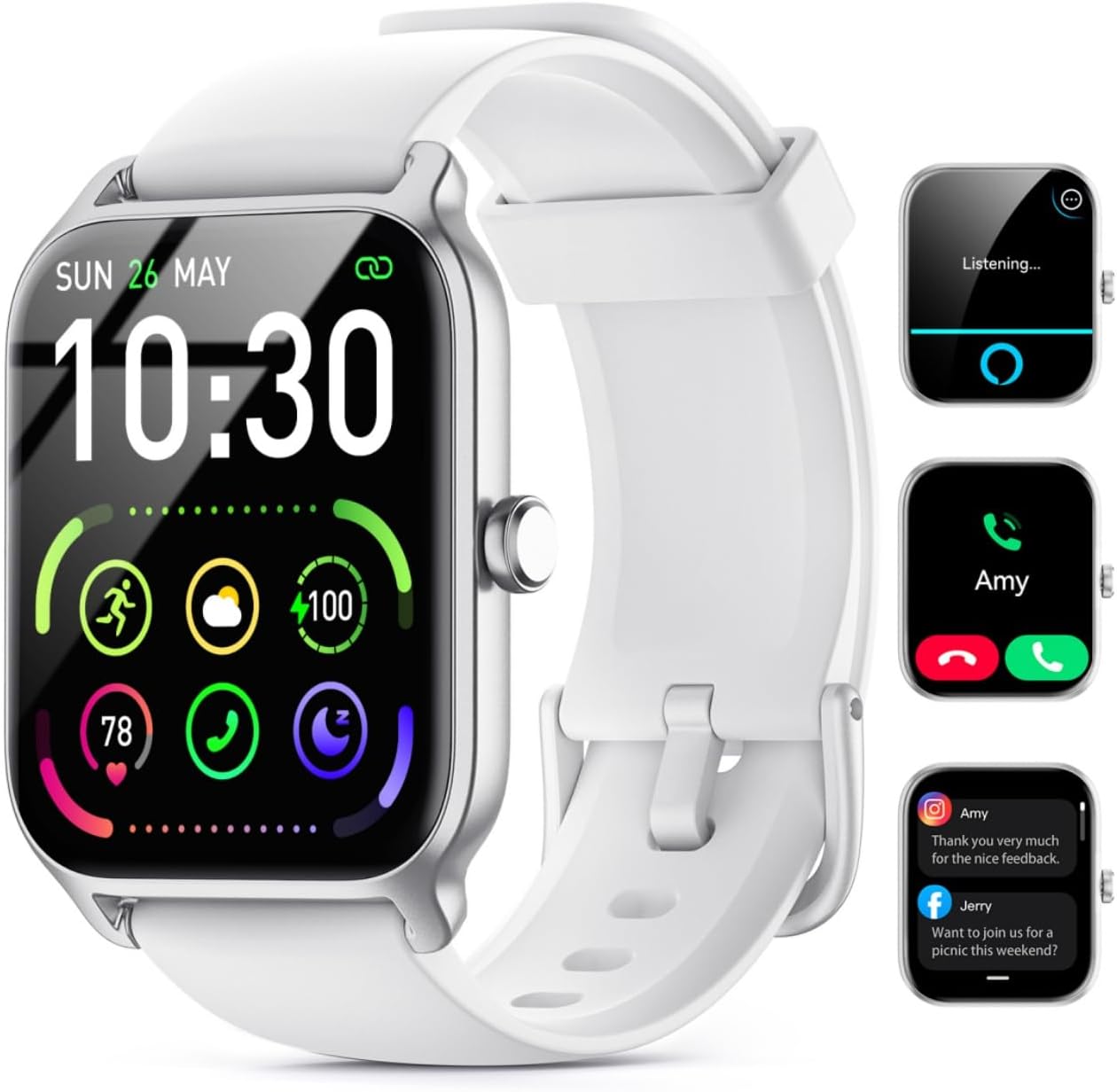 Waterproof Alexa Smartwatch: Bluetooth Calling Health Monitor Android iPhone