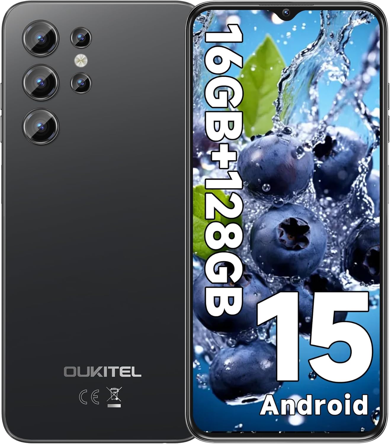 OUKITEL C1 Unlocked Android 15 Smartphone: 16GB+128GB 1TB Expandable, 6.52" Waterdrop Display, 5150mAh, 13MP Camera, Octa