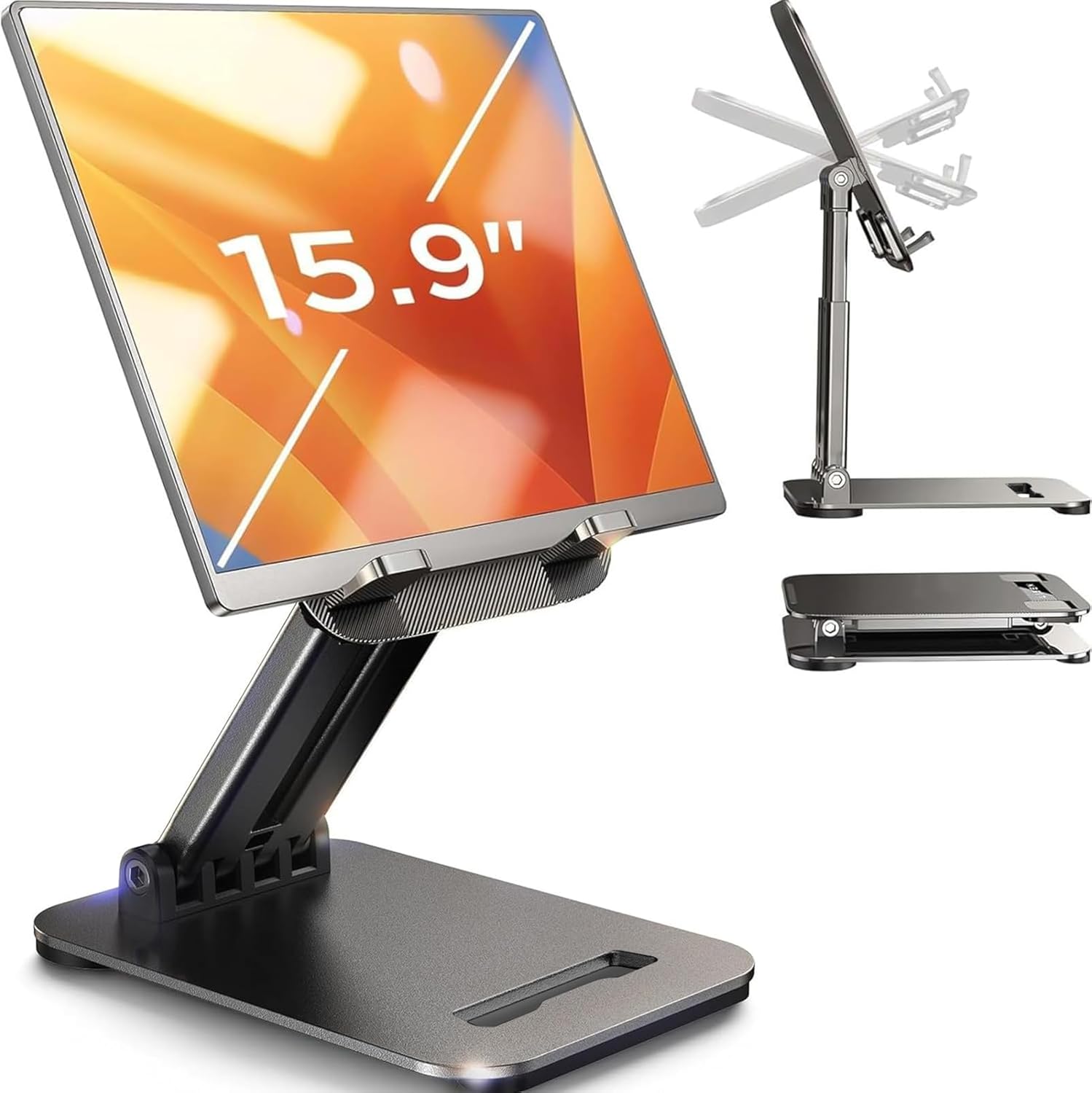 Foldable Portable iPad Stand - Adjustable Tablet Holder for Desk, Home, Office
