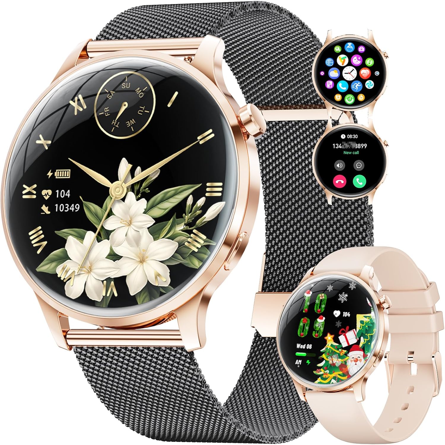 SUNKTA Smart Watch for Women: Answer/Make Calls, 1.32" AMOLED Display, Heart Rate & Calories Tracker, 100+ Sports Modes, DIY Watch Face for Android & iOS, Black