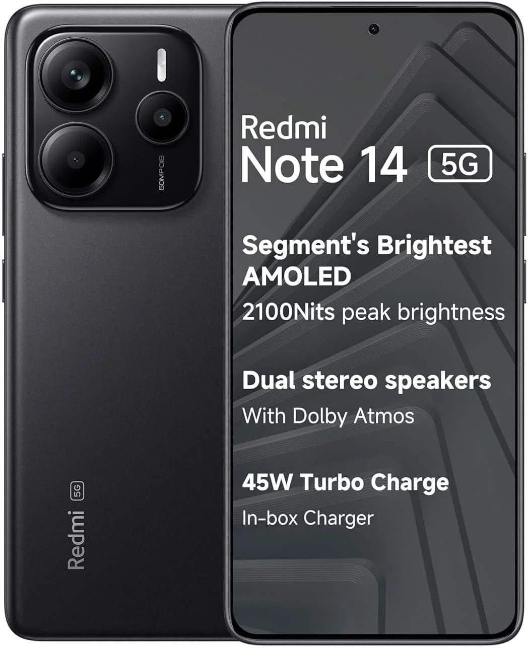 Xiaomi Redmi Note 14 5G Unlocked Smartphone, 256GB 8GB RAM, 6.67" 120Hz AMOLED, 108MP Triple Camera, NFC, Dual SIM (Midnight Black) - Global Version for T