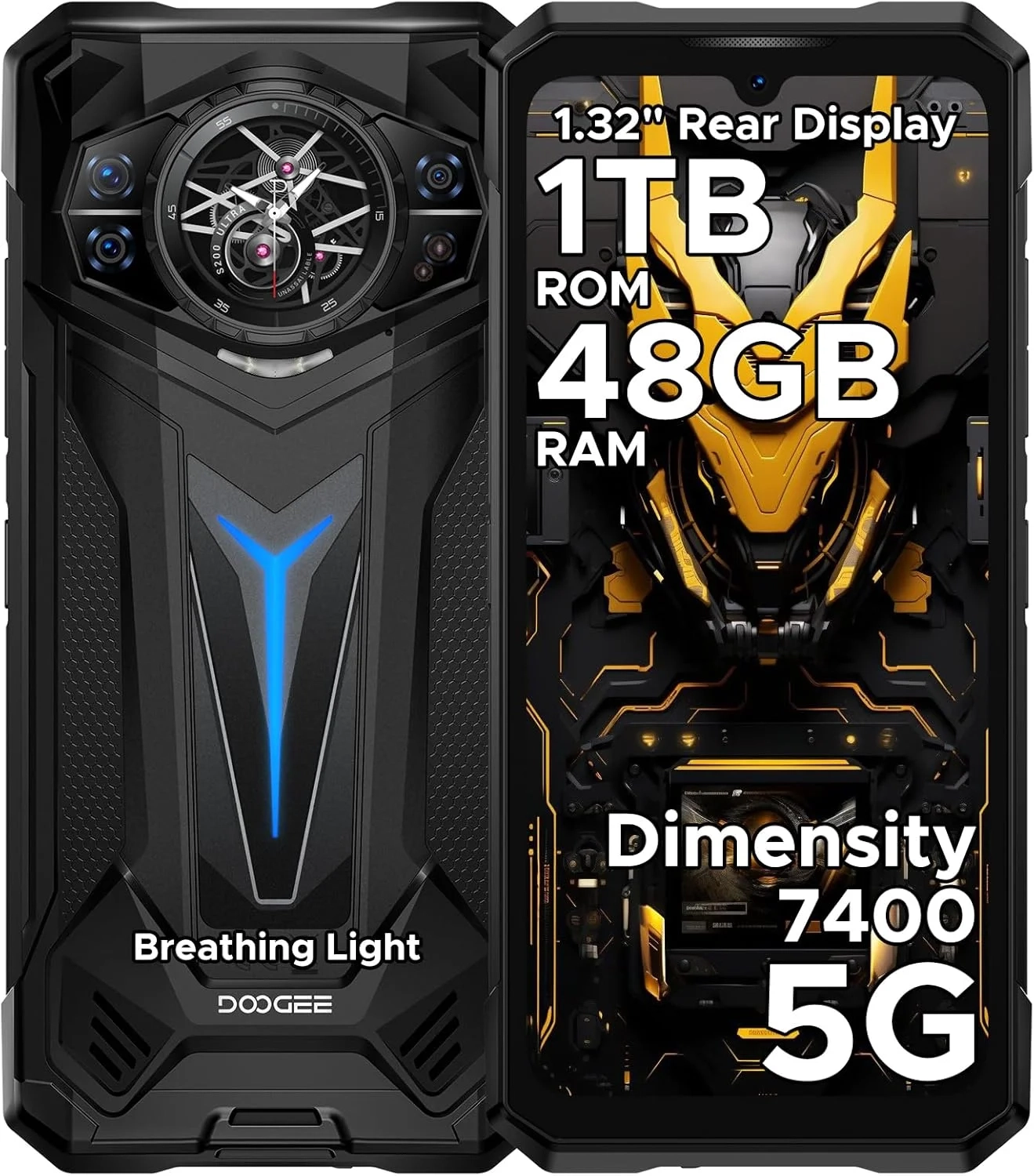 DOOGEE S200 Ultra Rugged Unlocked Smartphone: 5G Android 15, 11000mAh Battery, 66W Fast Charge, 48GB RAM 1TB Storage, 100MP AI Camera, 6.72" Dual Screen Rugged Phone