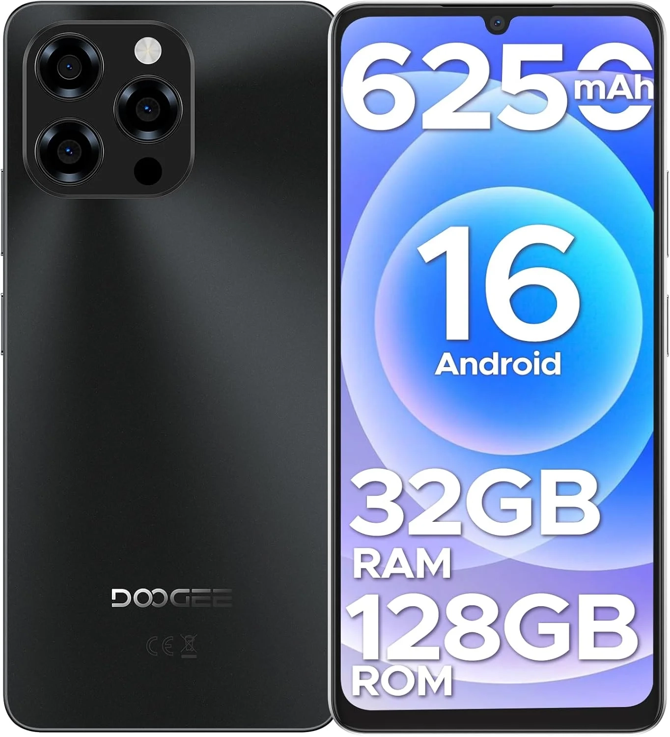 DOOGEE Note 58 Unlocked Smartphone, 6.6" HD+ 90Hz Display, 6250mAh Battery, 32GB+128GB with 2TB Expandable Storage, 4G Dual SIM Android 16 Phone