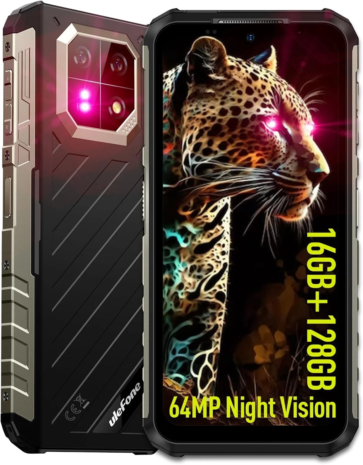 Ulefone Armor 22 Rugged Smartphone: 64MP Night Vision Camera, 6600mAh Battery, 120Hz Display, IP68/IP69K Waterproof, Android 14 (16GB+128GB, Black)