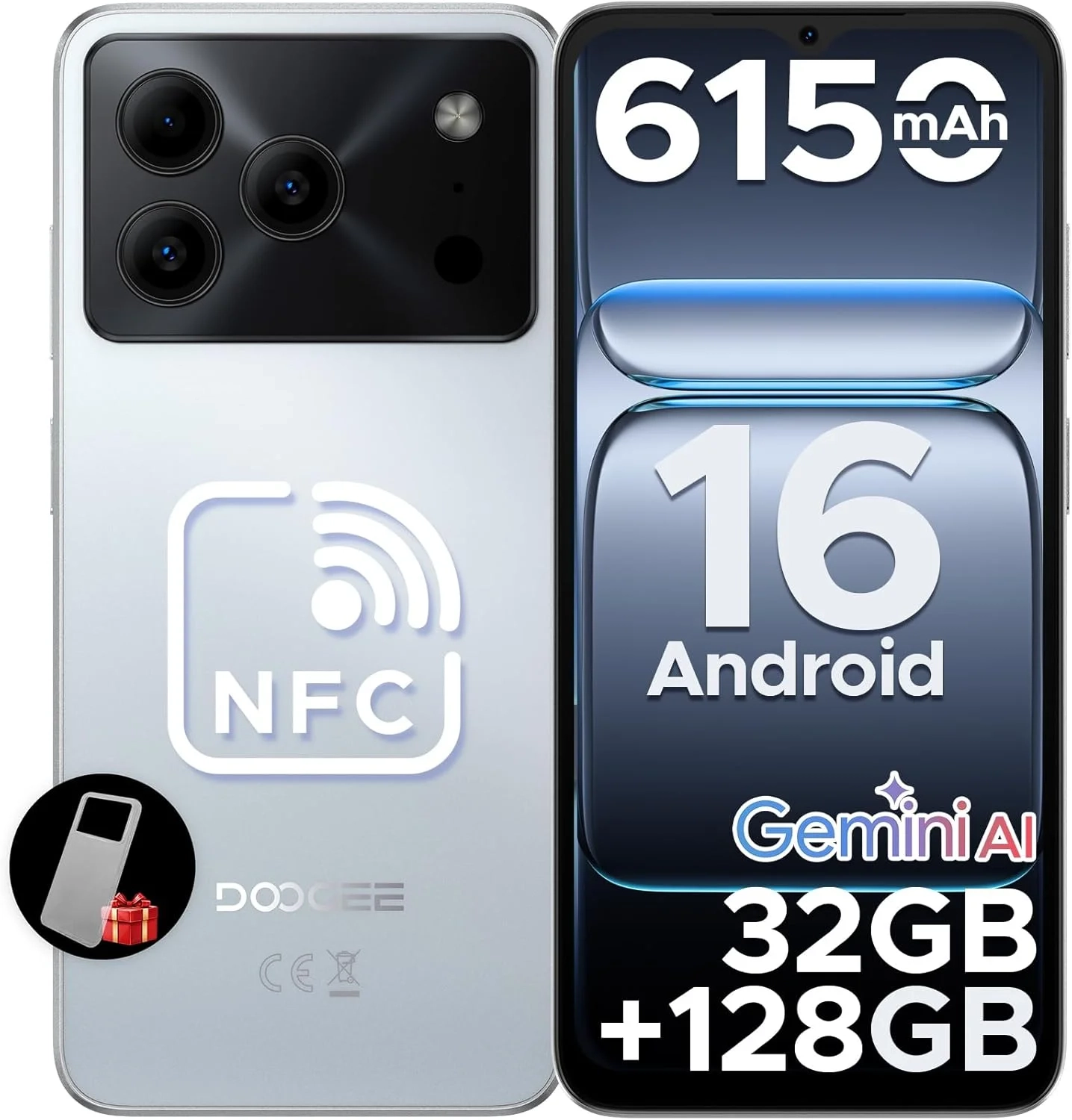 DOOGEE Note 56 Pro Unlocked Smartphone, 128GB+2TB, 6150mAh Battery, 6.56" 90Hz Display, Android 16 with AI, Dual SIM Dual Camera Cell Phone