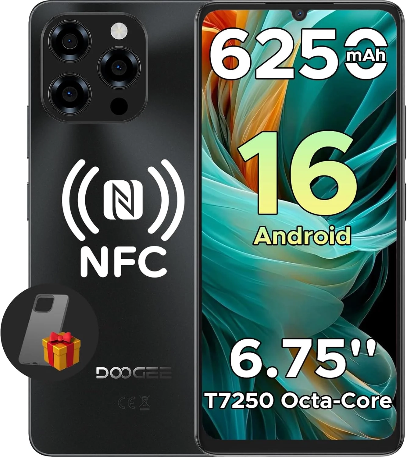 DOOGEE Note 58 Pro Unlocked Smartphone, 6.75" HD+ 90Hz Display, 6250mAh Battery, 256GB Storage with 2TB Expandable, 16MP Camera, 4G Dual SIM Android Phone