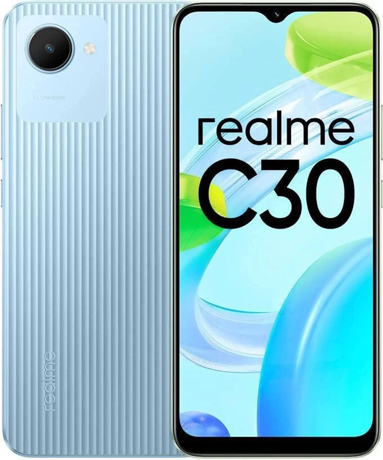 realme C30 Unlocked Smartphone Bundle: 6.5" Display, 32GB Storage, 8MP Camera with Latin Europe 4G LTE and Fast Car Charger (Lake Blue)