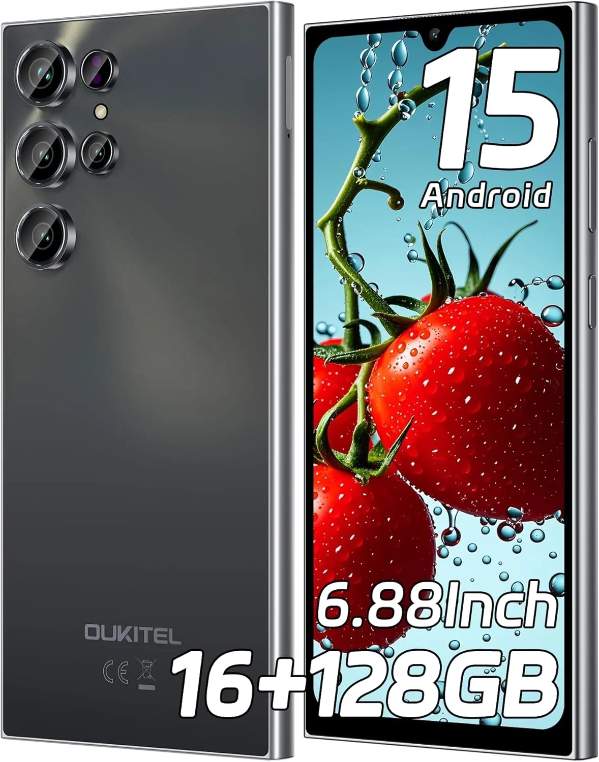OUKITEL C61 Unlocked Android Smartphone 2025: 6.88" Display, 16GB RAM + 128GB/1TB, 5150mAh Battery, 13MP Camera, 4G Dual SIM Mobile Phone (Black)