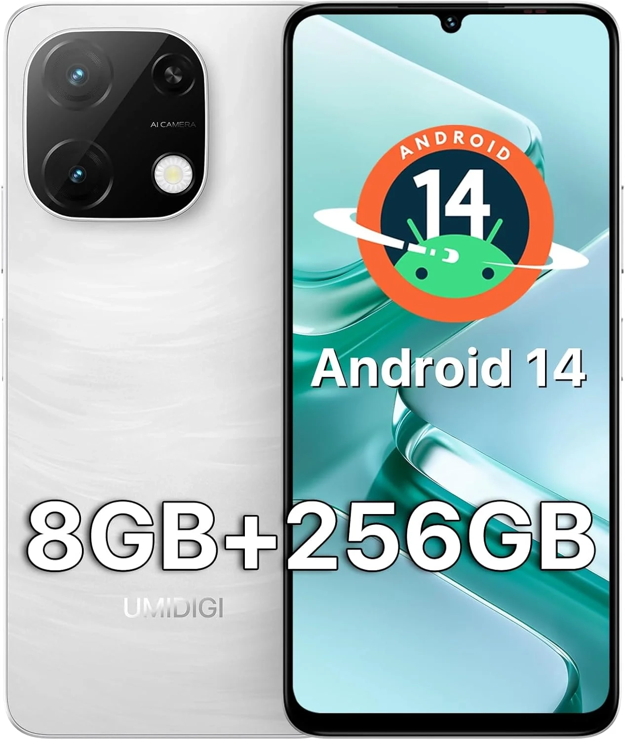 UMIDIGI G9T Unlocked Android Phone with 8GB RAM 256GB Storage, 6.75" HD+ Display, 5000mAh Battery, Android 14, and Dual SIM Support