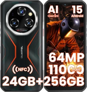 OUKITEL WP55S Rugged Smartphone Unlocked: 11000mAh Battery, 24GB RAM 256GB ROM, 64MP Camera, IP68/69K Waterproof, 6.68" 120Hz Display, Android 15, Orange