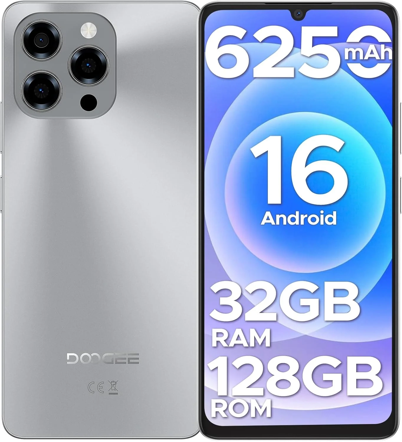 DOOGEE Note 58 Unlocked Android Smartphone: 6.75" HD+ 90Hz Display, 6250mAh Battery, 128GB Expandable Storage, 4G Dual SIM, NFC & Face Unlock