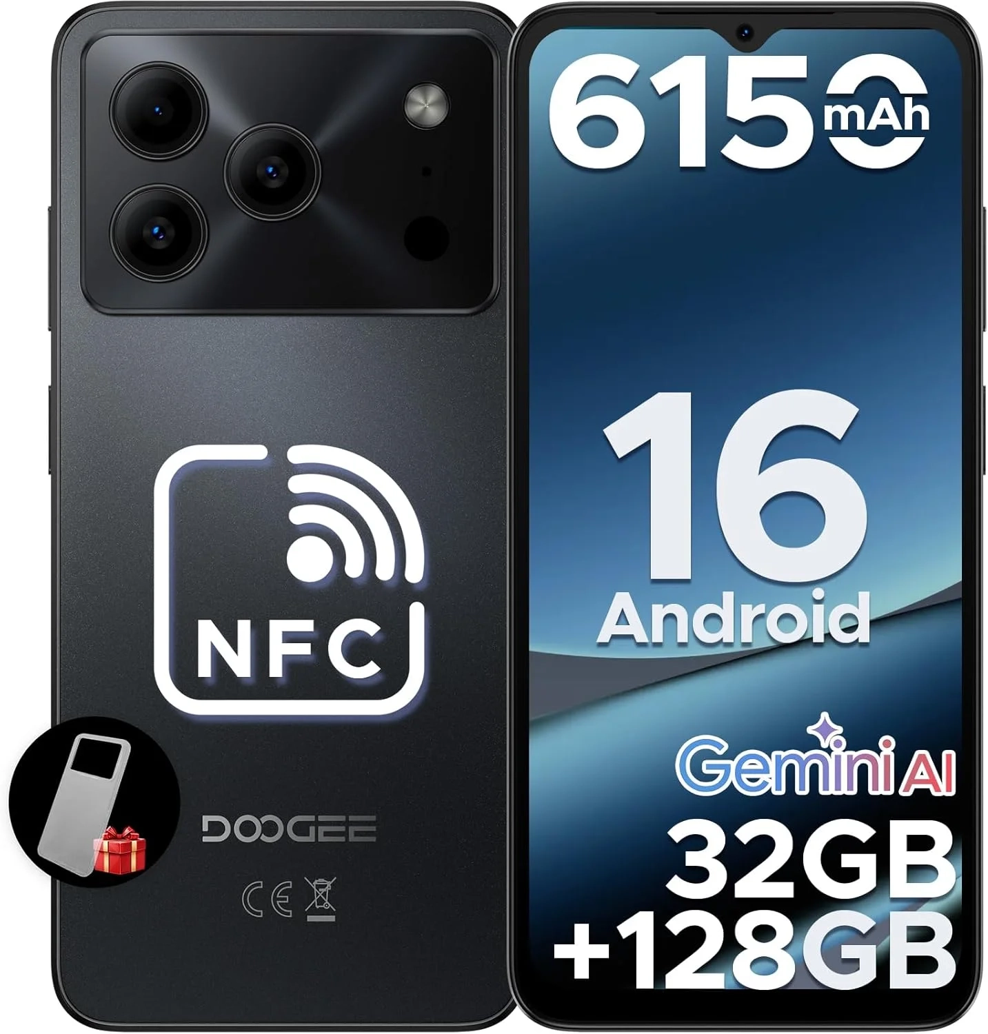 DOOGEE Note 56 Pro Unlocked Smartphone: 32GB+128GB, 6150mAh Battery, 6.56" 90Hz Display, Dual Camera, Android 16 with Gemini AI, Dual SIM Cell Phone