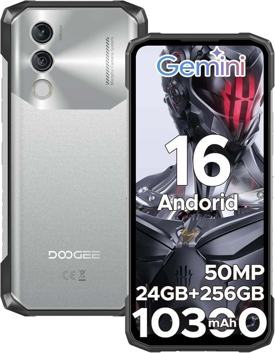 DOOGEE Blade10 Power (2026) Unlocked Rugged Smartphone: 24GB RAM 256GB ROM, 10300mAh Battery, 6.6" HD+ 90Hz Display, 50MP Camera, IP69K, Android 16