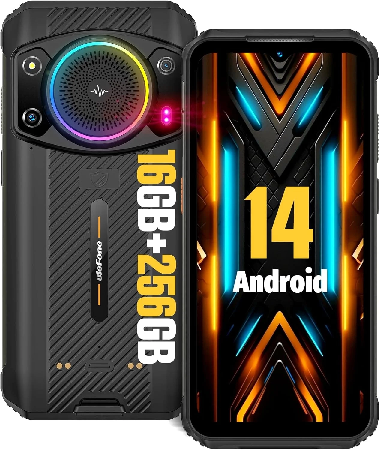 Ulefone Armor 21 Unlocked Rugged Smartphone with 122dB Loudest Speaker, 64MP Camera, 9600mAh Battery, 16GB RAM 256GB, IP68 Android 14 Outdoor Phone