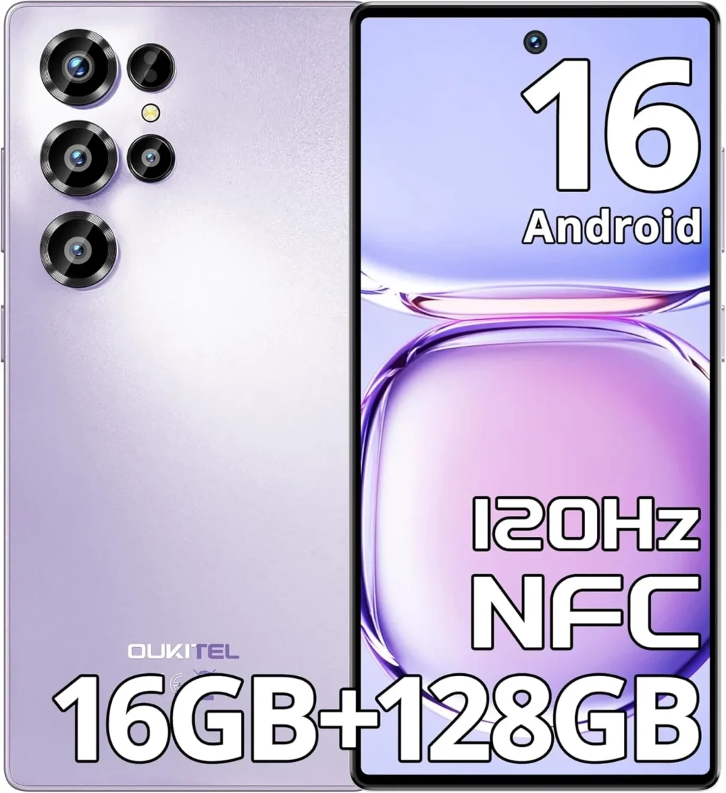OUKITEL C66 Unlocked Smartphone: 16GB RAM, 1TB ROM, 6.73" 120Hz Display, 64MP Camera, 5000mAh Battery, 4G Dual SIM (Purple)
