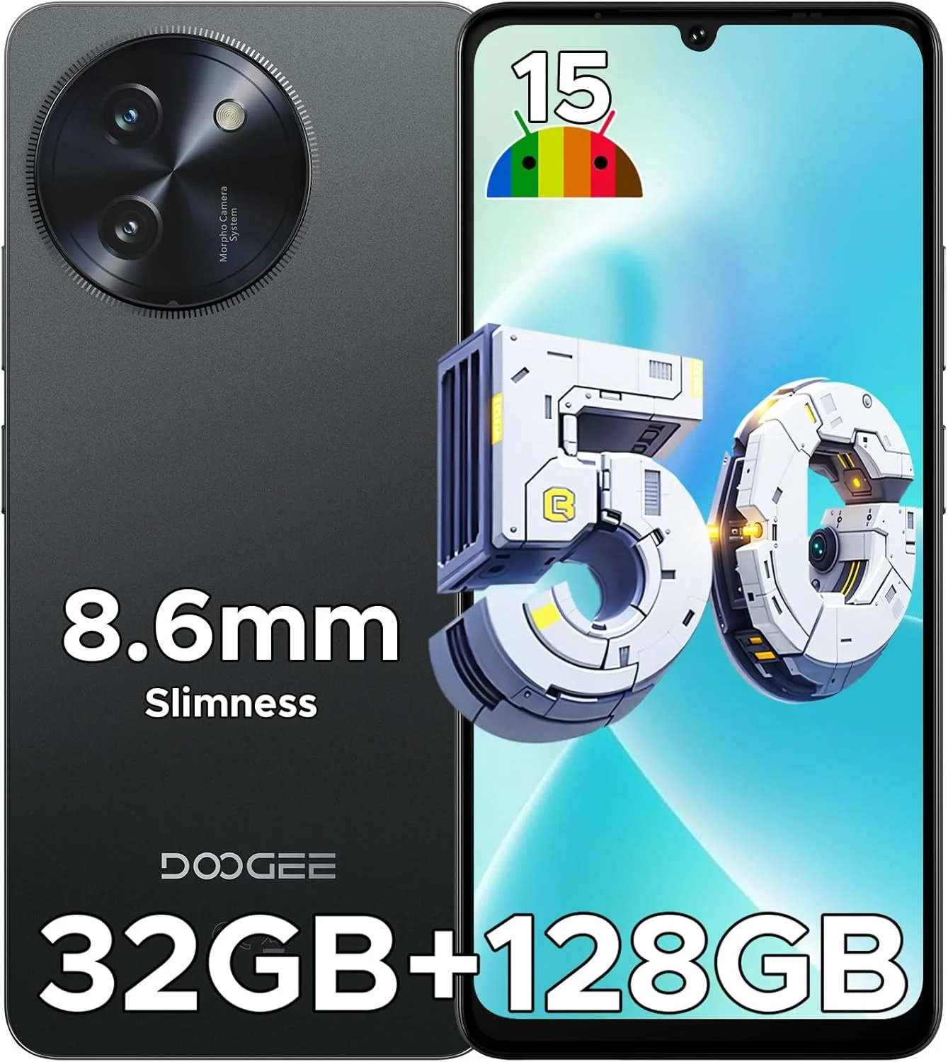 DOOGEE Note 59 5G Unlocked Android Phone, 6.75" 120Hz Display, 128GB+2TB Expandable, 6250mAh Battery, Dual SIM Smartphone