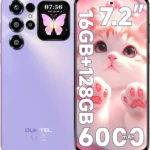 OUKITEL C68 Plus Unlocked Smartphone, 7.2" 120Hz Display with 1.81" Rear Screen, 64MP Camera, 6000mAh Battery, 128GB Storage, Android 15, Purple