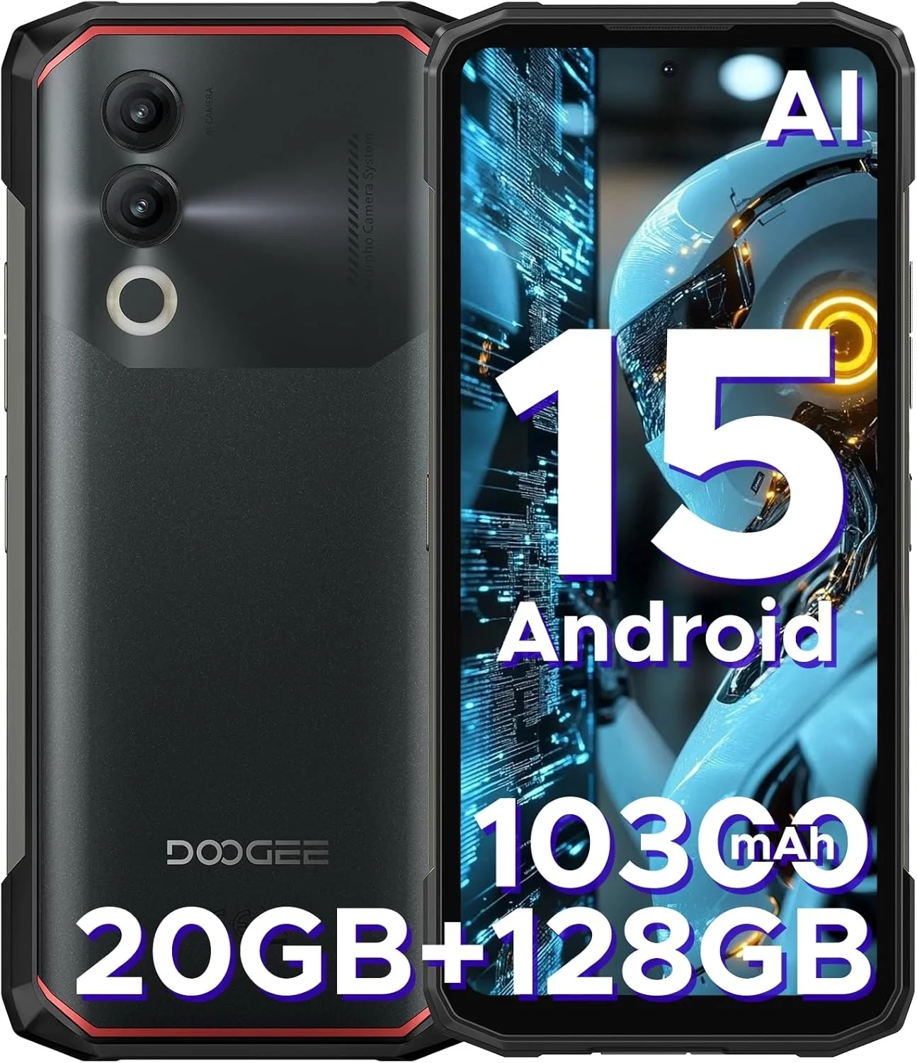 DOOGEE Blade 20 Rugged Smartphone: 10300mAh Battery, 20GB RAM 128GB, 6.6" HD+ Gaming Phone, IP68 Waterproof Android 15 Mobile