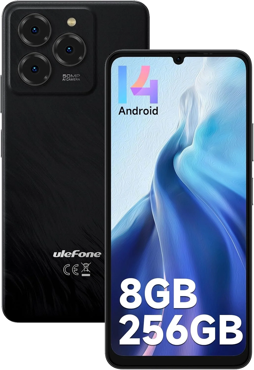 Ulefone Note 20 Pro Unlocked Smartphone, 6.75" 90Hz Display, 8GB RAM 256GB ROM (1TB Expandable), 50MP Triple Camera, 6000mAh Battery, Android 14, 4G Dual SIM, Fingerprint & Face ID, Black
