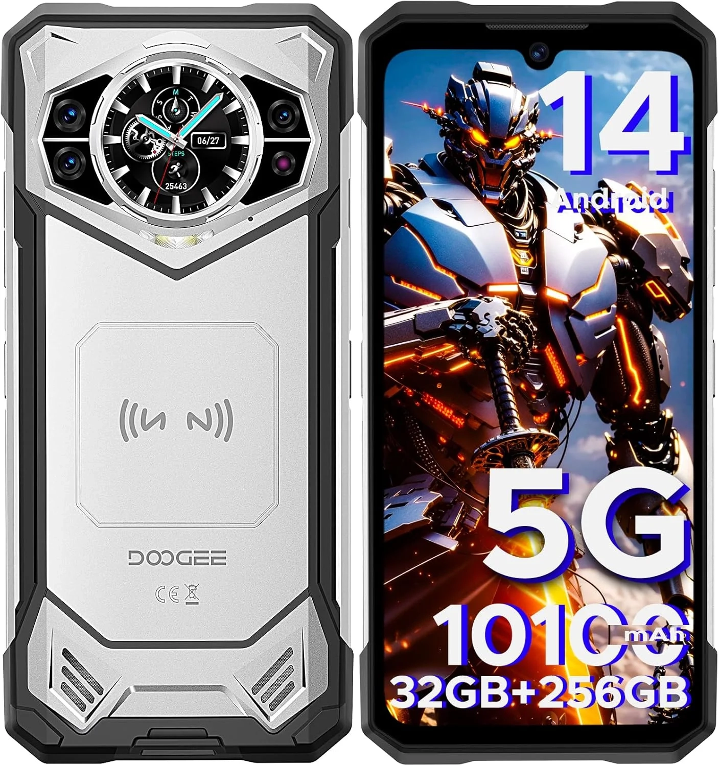 DOOGEE S200 5G Rugged Smartphone: 10100mAh Battery, 100MP Camera, 6.72" FHD+ & 1.32" Rear Screen, 256GB Storage, Unlocked with NFC