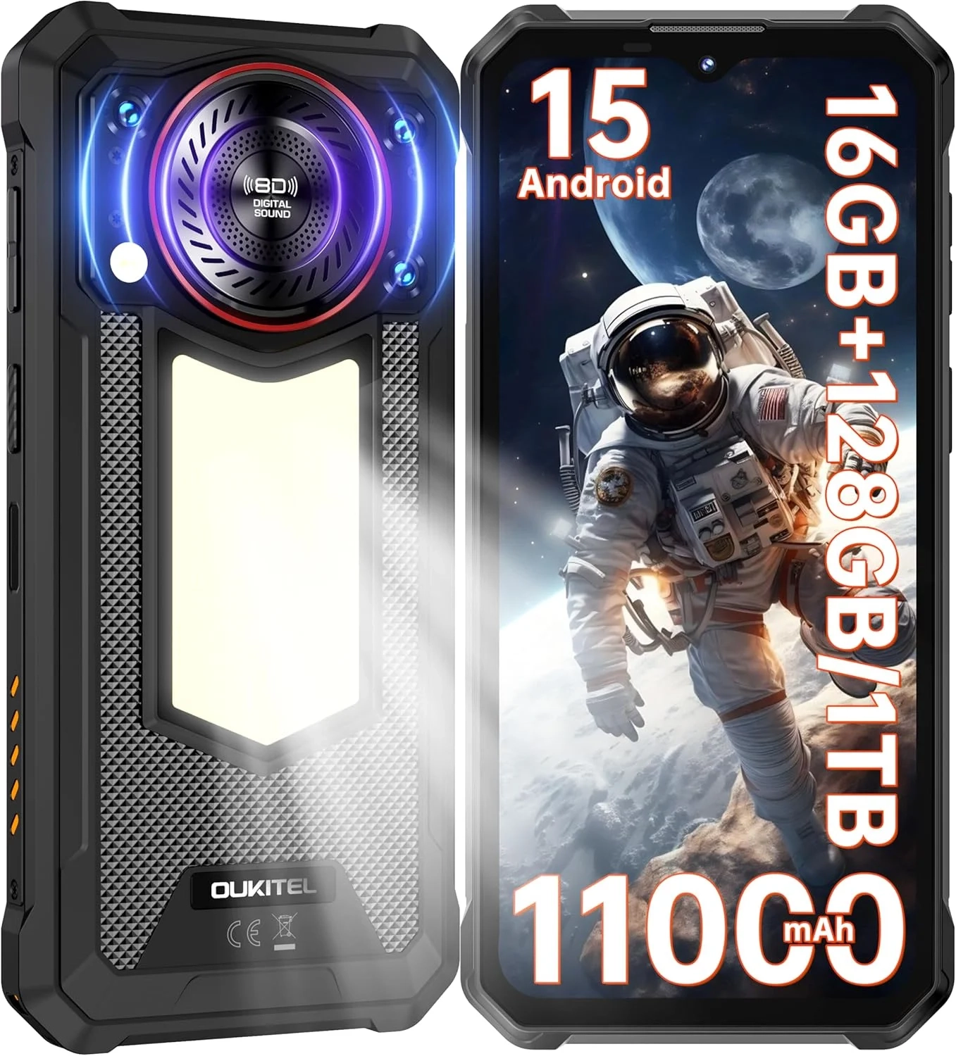 OUKITEL WP53S Rugged Smartphone Unlocked, 11000mAh Battery with Camping Light, 16GB+128GB, 6.52" FHD+, IP68/IP69K Waterproof Android 15 Phone