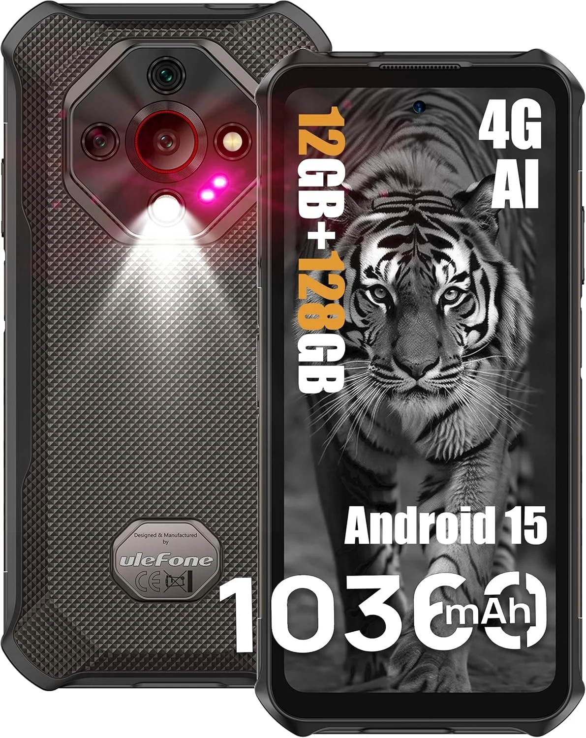Ulefone Armor X16 Rugged Smartphone: 10360mAh Battery, 48MP Camera, 12GB RAM 128GB, Android 15, 4G Unlocked (Wasteland Shadow)