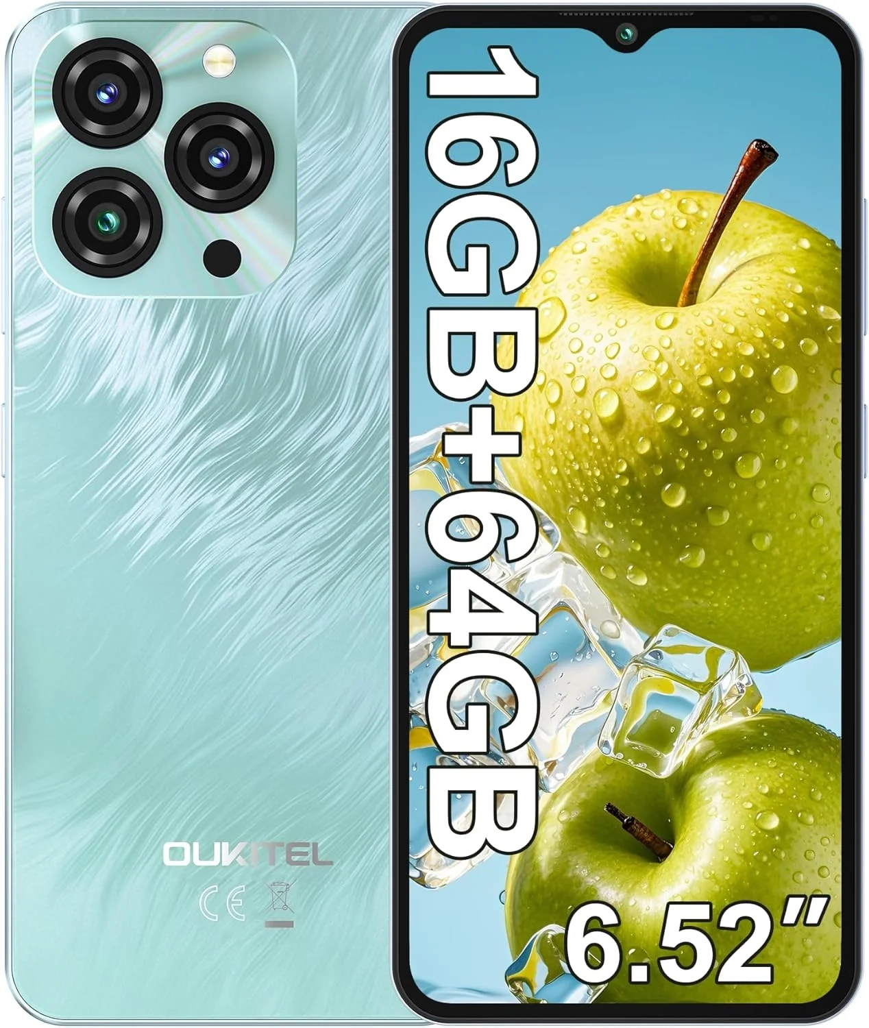 OUKITEL C3 Unlocked Smartphone 2025: 16GB RAM 64GB ROM with 1TB Expandable Storage, 5000mAh Battery, 6.52" Screen, Dual Camera, 4G Dual SIM Android Phone (Blue)