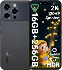 OUKITEL P1 Pro Unlocked Android Phone, 16GB RAM 256GB Storage (2TB Expandable), 6.7" 120Hz AMOLED, 50MP AI Camera, 5150mAh Battery, Android 15, Dual SIM 4G