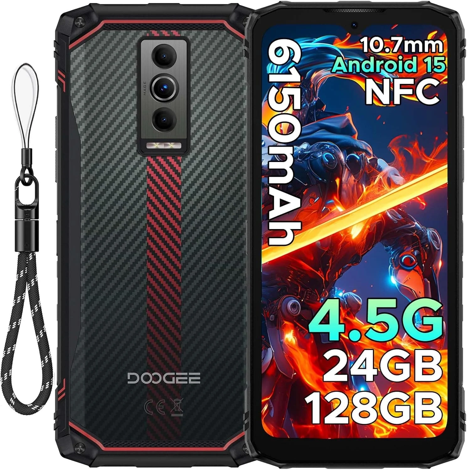 DOOGEE Blade10 Energy: 24GB RAM 128GB Android 15 Rugged Phone, 6.56" 90Hz, IP68 Waterproof, 6150mAh Battery, NFC, 16MP Camera