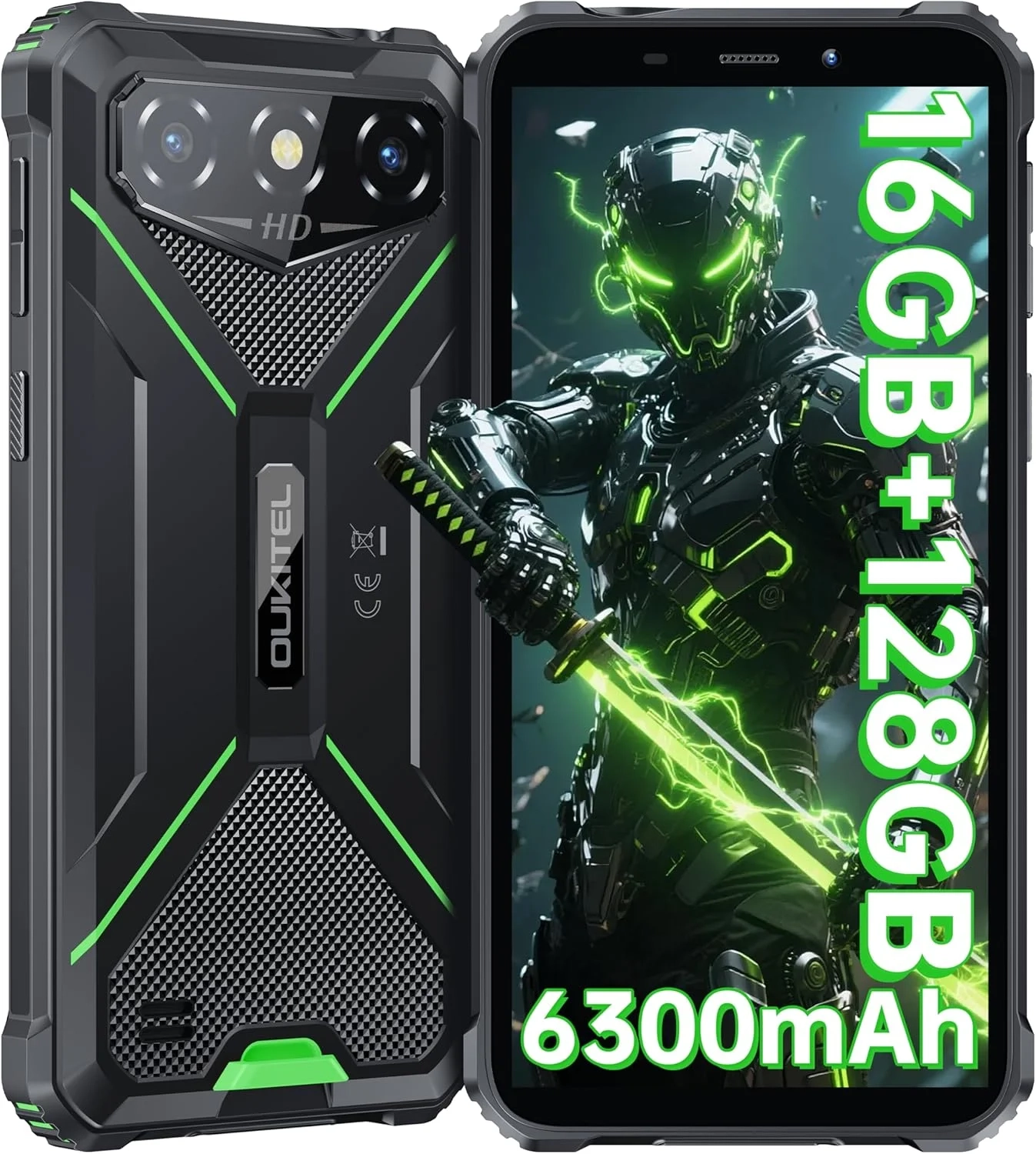 OUKITEL G3 Rugged Unlocked Smartphone: 6" HD Display, 6300mAh Battery, IP68/IP69K Waterproof, 128GB+1TB Expandable, 13MP Camera, 4G Dual SIM