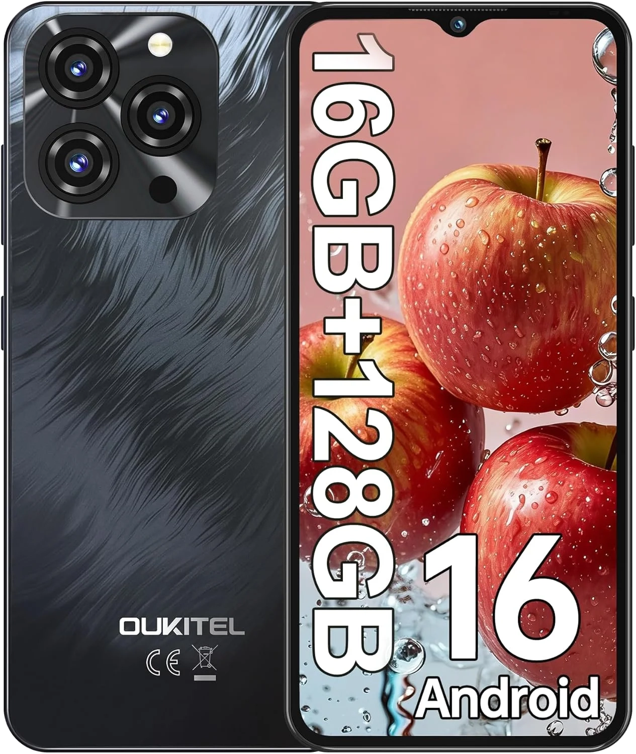 OUKITEL C3 Unlocked Android Phone with 16GB RAM + 128GB ROM (Expandable to 1TB), 5000mAh Battery, 6.52" Screen, 13MP Dual Camera, 4G Dual SIM Smartphone in Grey