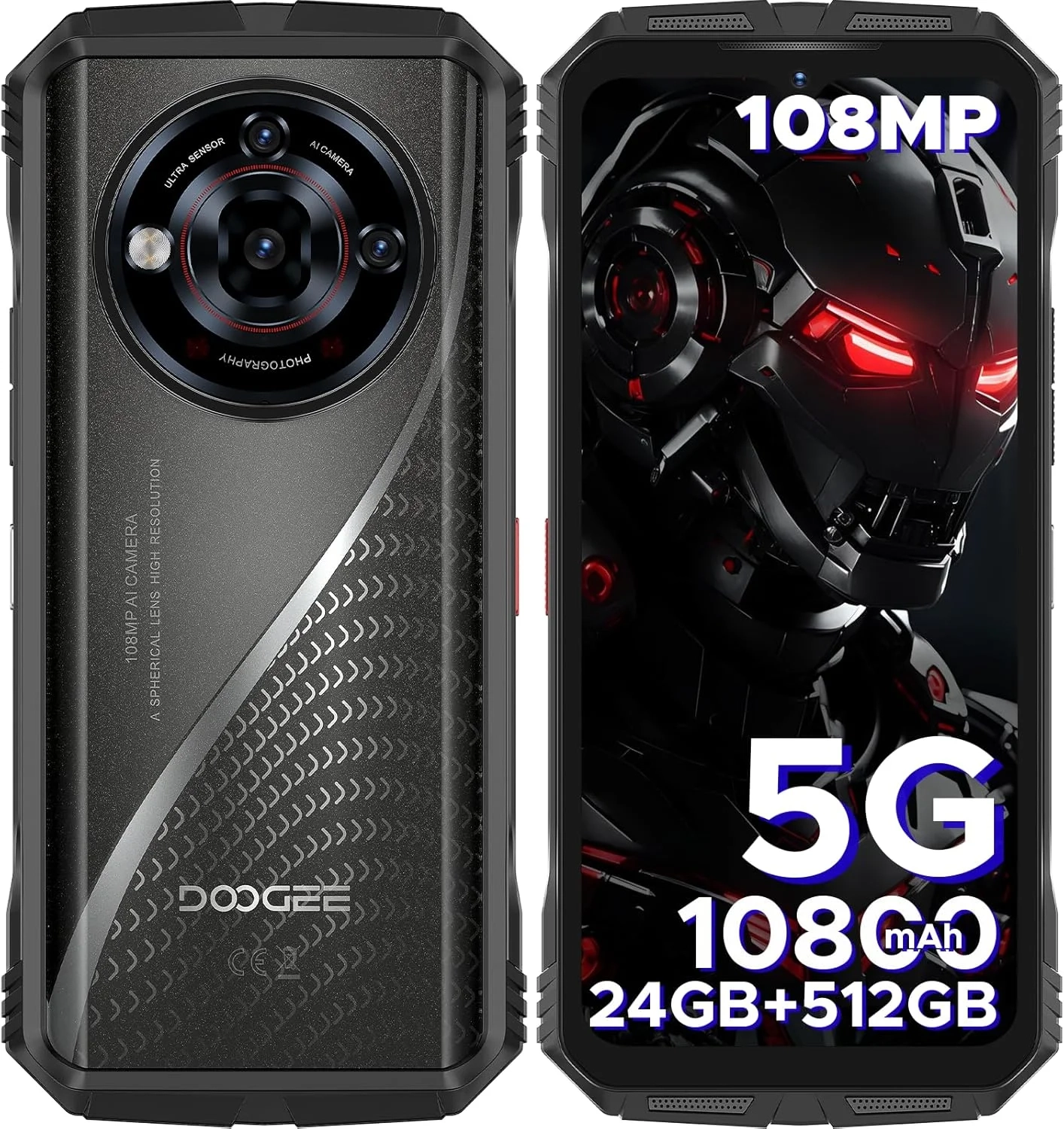 DOOGEE S118 Pro Rugged Smartphone Unlocked: 108MP Camera, 10800mAh Battery, 5G, 24GB RAM, 512GB Storage, 6.6" 120Hz Display for Durability and Performance