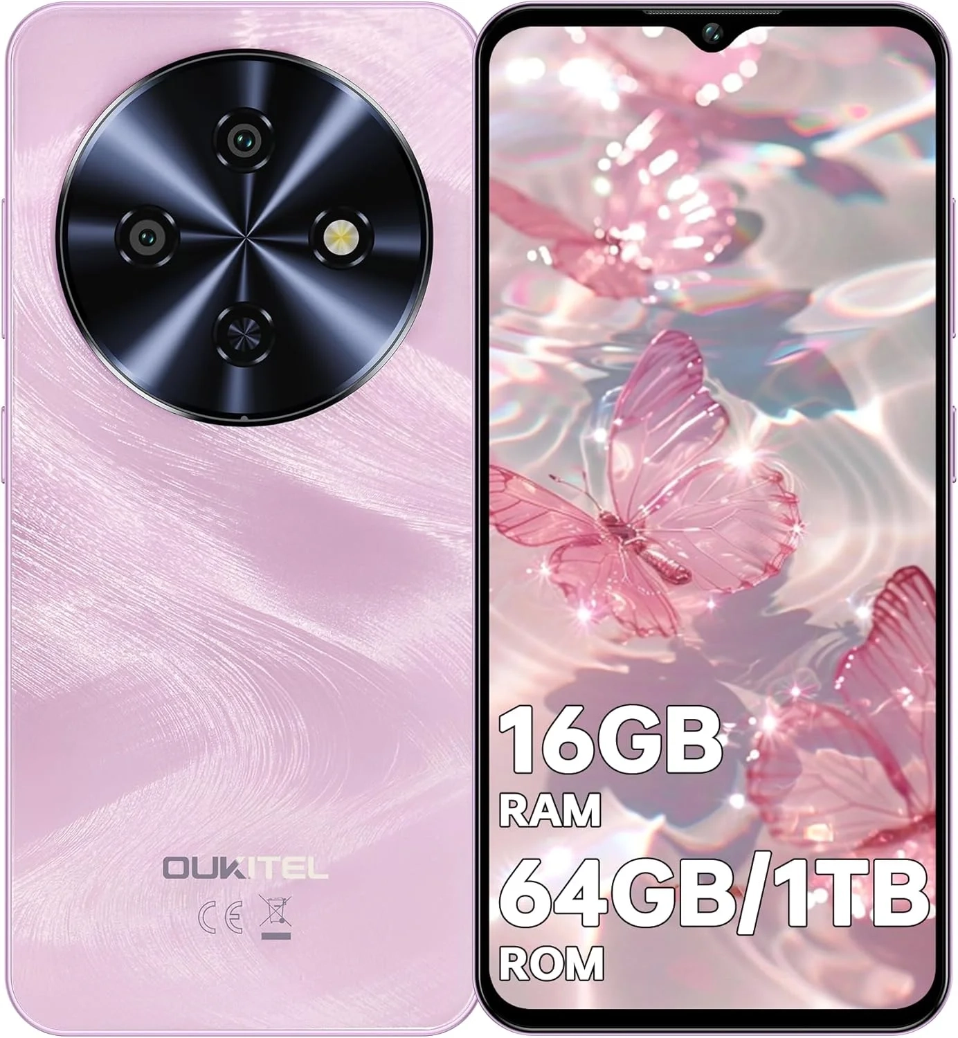 OUKITEL C5 Unlocked Smartphone: 6.52" HD Display, 16GB RAM, 64GB ROM, 5000mAh Battery, 13MP Camera, 4G Dual SIM Android Phone (Pink)