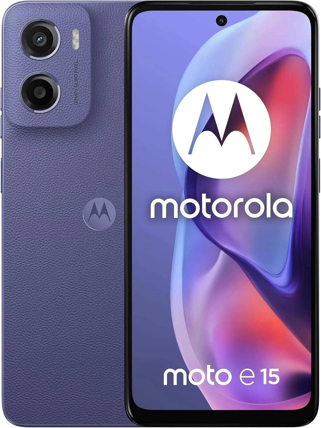 Motorola Moto E15 Unlocked Smartphone, 64GB 2GB RAM, 4G LTE Dual SIM (Fresh Lavender)