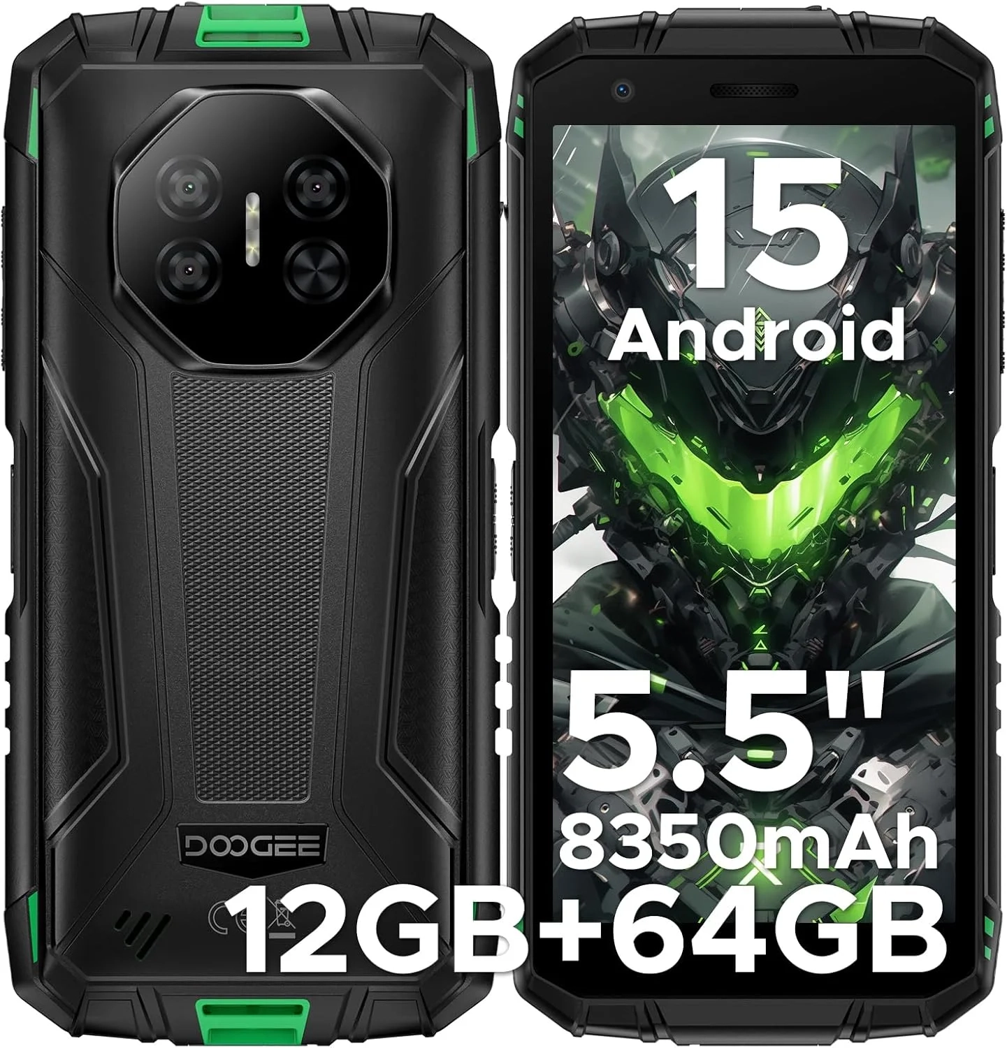DOOGEE Fire 3 Rugged Smartphone Unlocked, 8350mAh Battery, 12GB RAM, 64GB ROM (Expandable to 2TB), IP68 Waterproof Android 15 Cell Phone for T