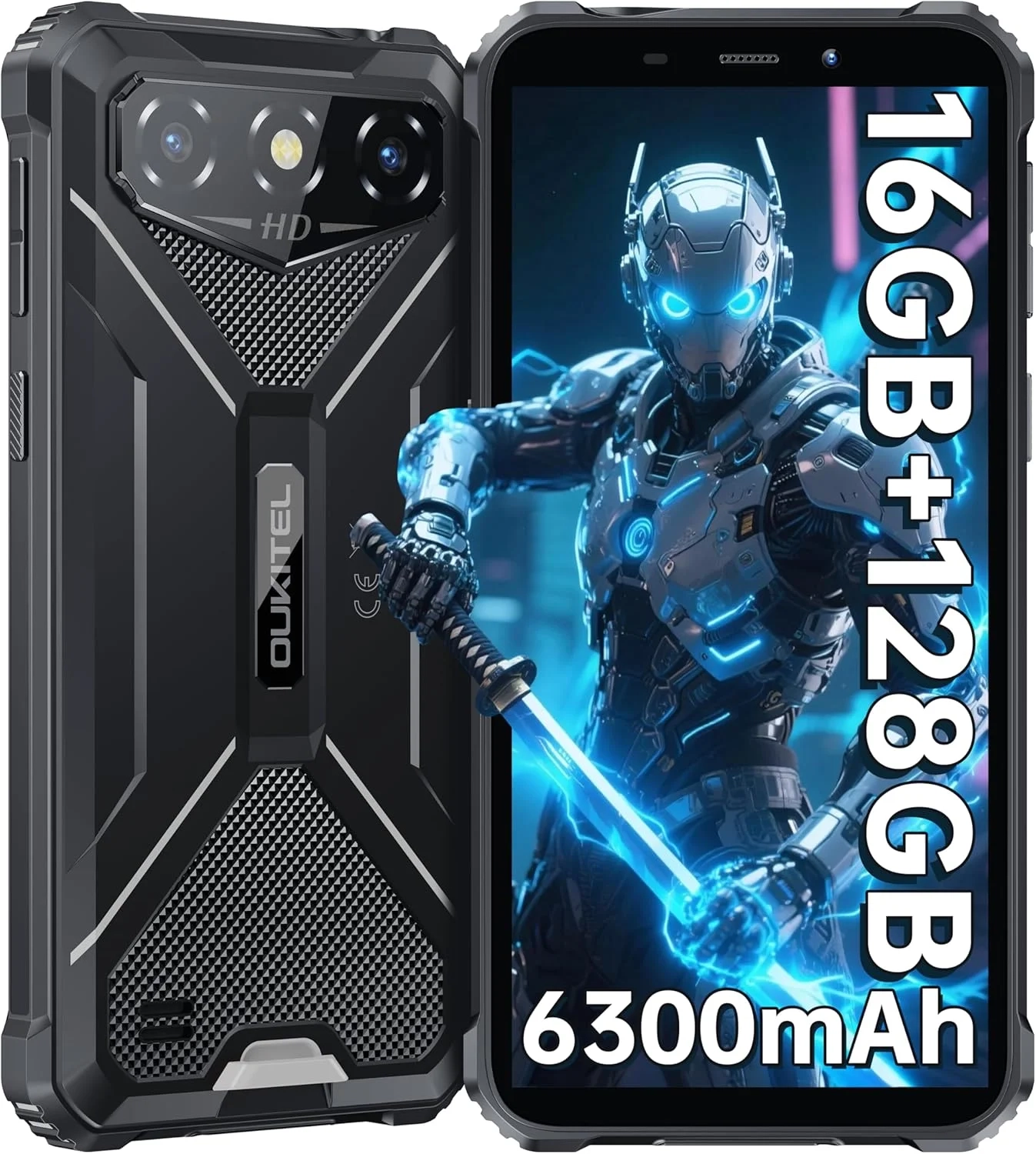 OUKITEL G3 Rugged Unlocked Smartphone: 6" HD Display, 6300mAh Battery, IP68/IP69K Waterproof, 128GB+1TB Expandable, 13MP Camera, 4G Dual SIM Android Phone