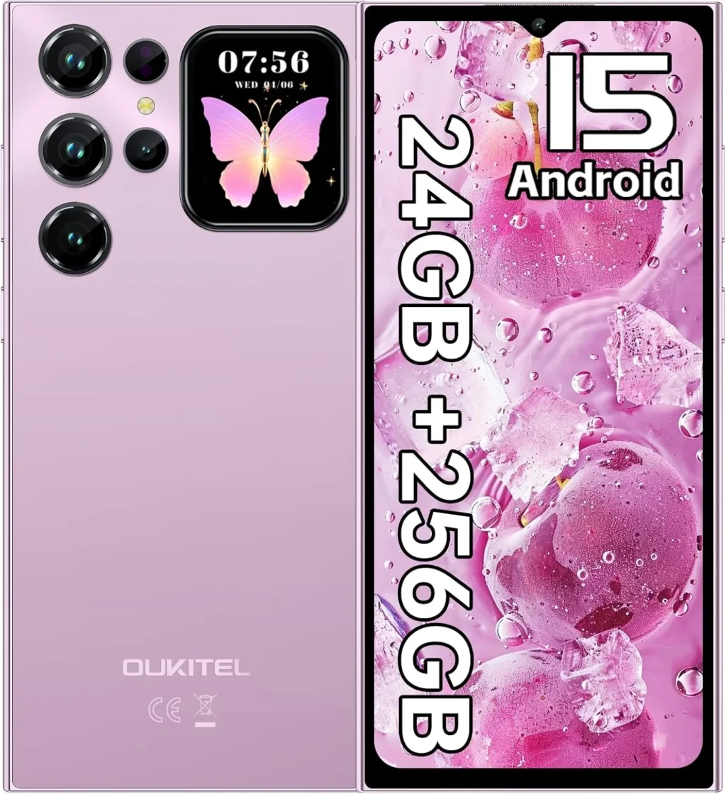 OUKITEL C62 PRO Unlocked Smartphone: 24GB RAM 256GB ROM with 6.88" Display, 5150mAh Battery, 13MP Camera, Android 15, Purple