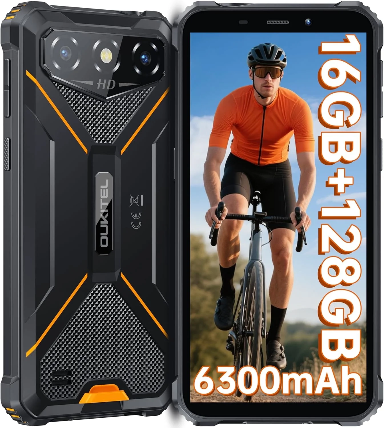 OUKITEL G3 Rugged Smartphone Unlocked, 6" HD Display, IP68/IP69K Waterproof, 6300mAh Battery, 128GB+1TB Expandable, 13MP Camera, 4G Dual SIM Android Phone